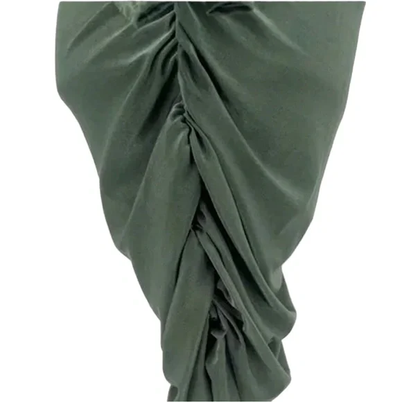 SOLD! Olive Green Surplice Batwing Midi Ruched Long Sleeve Dress Size Medium/8 - Picture 10 of 10
